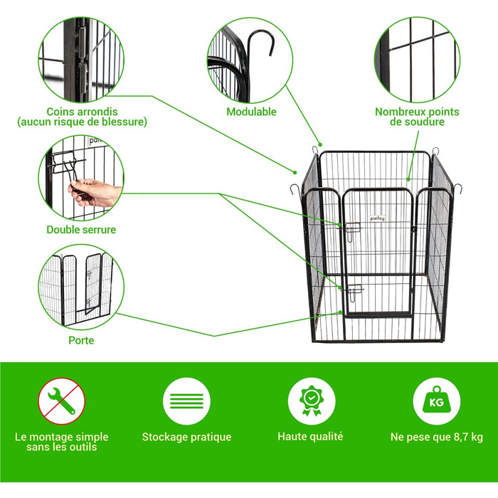 Клітка-вольєр для собак, цуценят та кроликів Gardeo, 80 x 100 x 4 см, 4 панелі, 0,64 м², модульна, для внутрішнього та зовнішнього використання, складана, 5 років гарантія