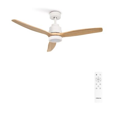 Вентилятор стельовий з підсвічуванням Windstylance Natural Wood L 152 см, білий, дерев'яні лопаті, Wi-Fi, пульт, 6 швидкостей, літо/зима