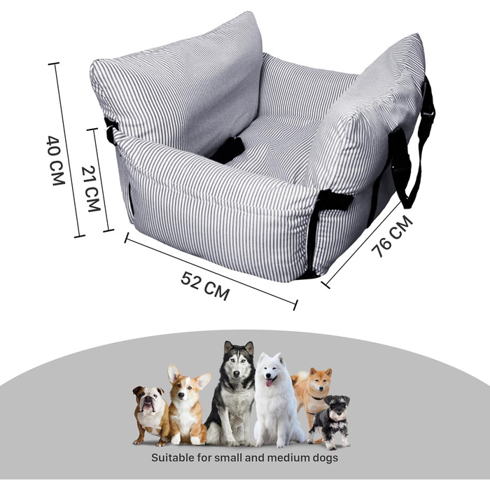 Автокрісло для собак Strusery, до 6 кг, знятний чохол, неслизьке дно, ремінь безпеки, блакитний колір, середній розмір