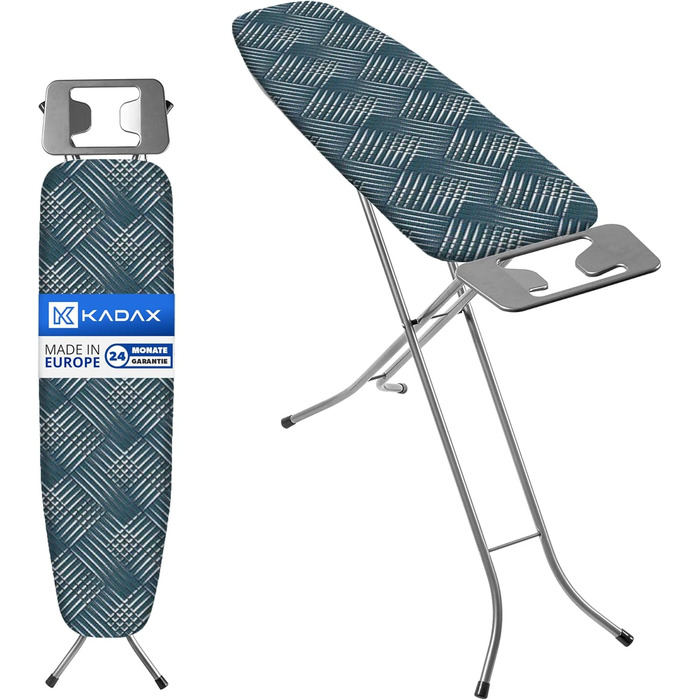 Прасувальна дошка KADAX 110x30 см з регулюванням висоти, з термостійкою підставкою для праски, міцна, Made in EU (зелений каро)