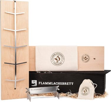 FINNWERK Stainless Steel Salmon Grilling Boards - Solid Birch Wood, Smoking Planks - Angle Adjustment System (Set of 1, Gift Set, Black)