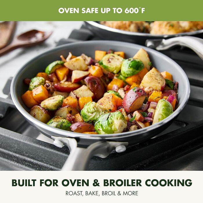 Набір кухонного посуду GreenPan Swift 17 предметів: антипригарне покриття Ceramic Non-Stick, нетоксичний, без PFAS, нержавіючі ручки, каструлі, сковороди, кришки, гриль, сковорода для смаження, тушкування