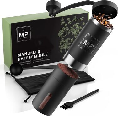 Manual Coffee Grinder with Conical Burr I Adjustable Grind Size - Stainless Steel Coffee Grinder with Brush I High-Quality Hand Coffee Grinder - Hand Coffee Grinder