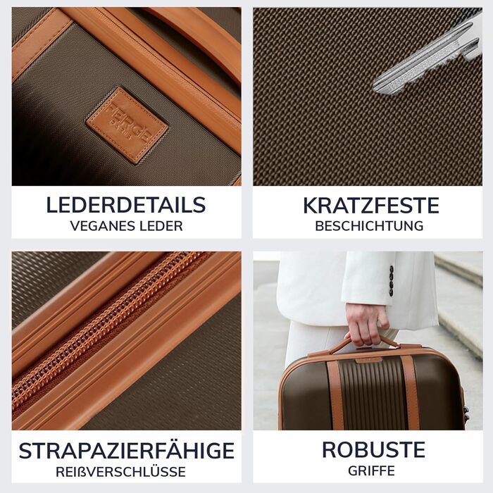 Набір валіз FERGÉ Milano 3 шт. з жорсткою оболонкою (ручна поклажа, L, XL) - 4 колеса, 100% ABS, кавовий колір