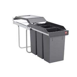 Відро для сміття Hailo Tandem 3650103 (2 секції) з мішками (50 шт.) для кухонних шаф (від 300 мм) з висувною ручкою, срібно-антрацитовий колір