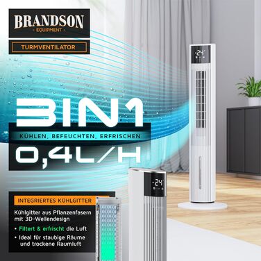 Вентилятор вежний з Wi-Fi та охолодженням Brandson ECO GREEN – розумне охолодження для дому, тихий, з керуванням Alexa, мобільний кондиціонер