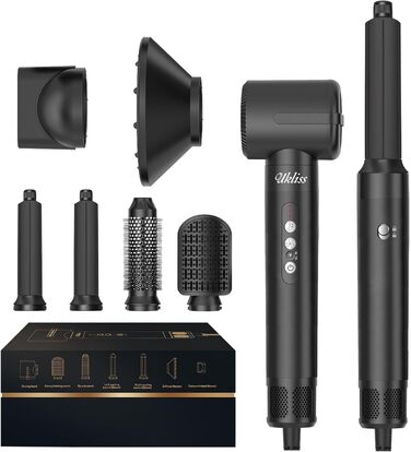 UKLISS Airstyler Pro 7-в-1: фен, стайлер, локони, випрямлення. Без екстремального нагріву, чорний/білий золотий