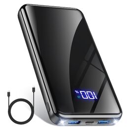 Повербанк 20000mAh з швидкою зарядкою 22.5W, USB-C, LED-дисплеєм та ліхтариком, чорний — для iPhone 17/16/15/14, Samsung Galaxy S25 та інших смартфонів