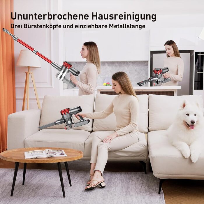 Бездротовий пилосос 40000Pa з акумулятором, 55 хв роботи, сенсорний екран та щітка Anti-Tangle, для твердих поверхонь, килимів, шерсті тварин