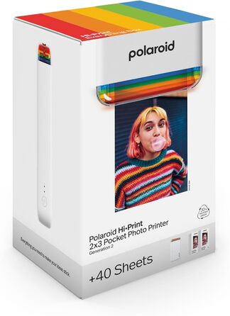 Polaroid Hi-Print 2-ге покоління: Bluetooth-принтер для фотографій 2x3 дюймів (білий) + фільм