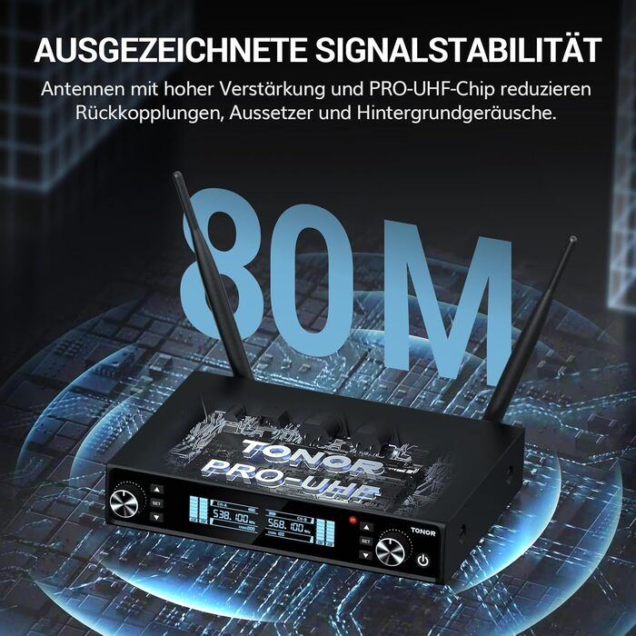 TONOR TW550 Бездротовий мікрофонний комплект з функцією автосканування, PRO-UHF, 2 мікрофони, 80 м радіус дії, 6,35 мм/3,5 мм, для караоке, вечірок, церкви, DJ