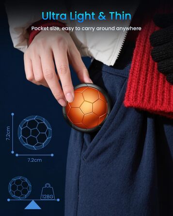 Електричні грілки для рук 2 шт. | Змінні, з 3 режимами нагріву та 20 годинами тепла, USB, для холодної погоди, Outdoor, Indoor (Помаранчевий)