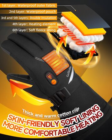 Електричні гріючі рукавички для жінок та чоловіків, зимові рукавички з підігрівом, чорні, з акумулятором 7.4V 6000mAh, 3 режими нагріву, сенсорний екран, водонепроникні