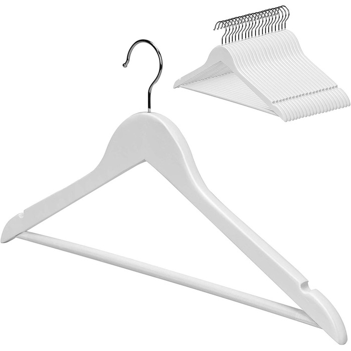 Плечики для одягу Evolluxi Lotus з масивного дерева, для сорочок, курток, з гладкою поверхнею, поворотний гачок 360°, білий, 80 см