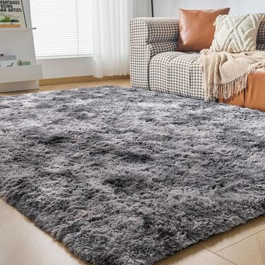 CHOSHOME: М'який килим для спальні/вітальні, сучасний, високий ворс, антиковзаюча підкладка, для дитячої кімнати, шэггі, 90x150 см, 200x290 см (темно-сірий)