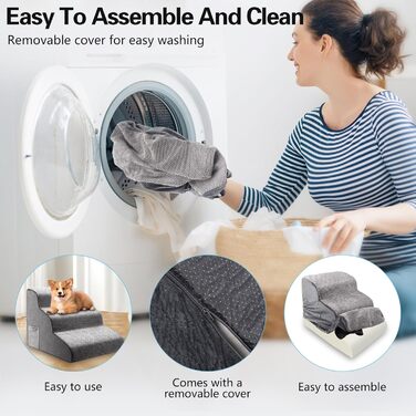 Сходинка для собак та котів 3 ступені, 40 см, протиковзка, для літніх тварин, з щільного піноматеріалу, знімна та миється, портативна рамка для собак, котів, софи, ліжка, авто