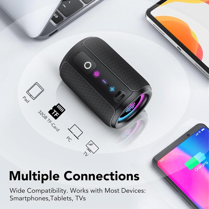 Bluetooth колонка 15W, портативна, водонепроникна IPX7, 12 год автономії, TWS, для спорту, вечірок, подорожей - Dark
