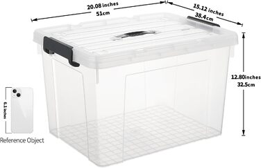 Cetomo Storage Boxes, Portable Plastic Boxes with Lids, Organizer Containers with Handle and Clips, Stackable, Nesting, for Home and Office, Transparent, 90L-3 Pack (45L*3)