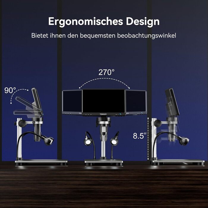 TOMLOV DM9 7' LCD цифровий мікроскоп 1200x, 1080P USB, 12MP, з підсвічуванням LED, для PC/Windows/Mac, 32GB