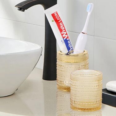 Bathroom Toothbrush Holder, Clear Glass, Toothbrush and Toothpaste Holder, 284 ml, Bathroom Storage Cup for Toothbrush, Makeup Brushes (Amber)