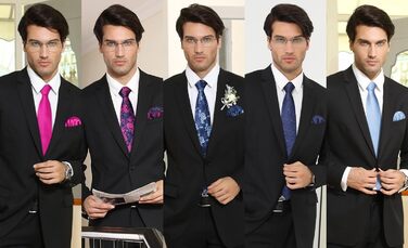 HISDERN Комплект краваток для чоловіків (5 шт.) з кишеньковим хустинкою. Класичні, елегантні краватки з шовку для весілля та особливих випадків. У подарунковій коробці.