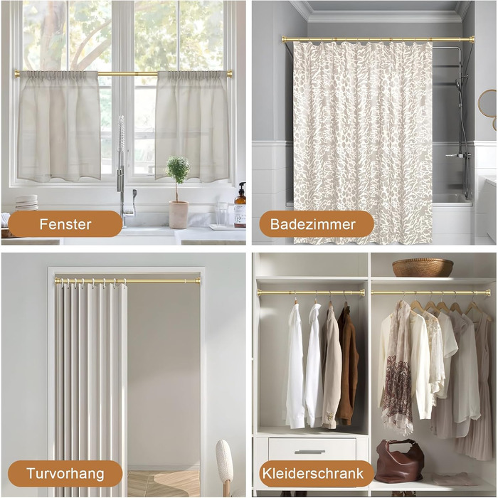 Штанга для штор без свердління AIZESI, телескопічна, для ванної, вікна, шафи, діаметр 22 мм, 80-160 см, золотий колір