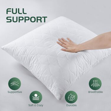 Подушка Utopia Bedding 80x80 см (2 шт.), стьобана, біла, для ліжка, дивану та декору