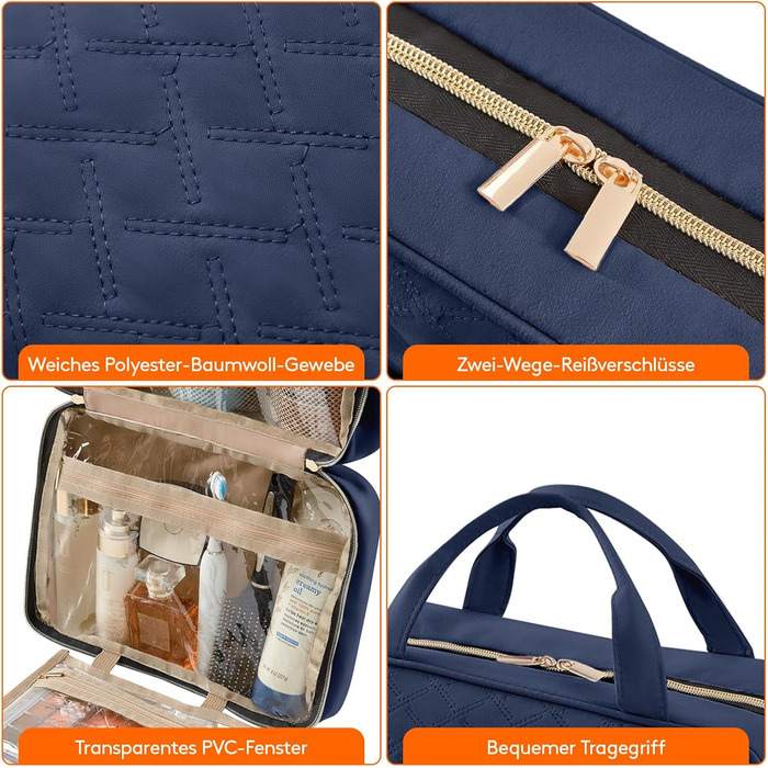 Сумка для косметики та туалетних аксесуарів Lifewit для подорожей, велика органайзер з гачком, прозора кишеня для гігієнічних засобів, темно-синій, L