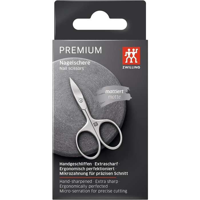 ZWILLING Nail Scissors (Sharp, slightly curved blade with micro-serrations, hypoallergenic, for fingernails and toenails), Premium, Silver, 90 mm