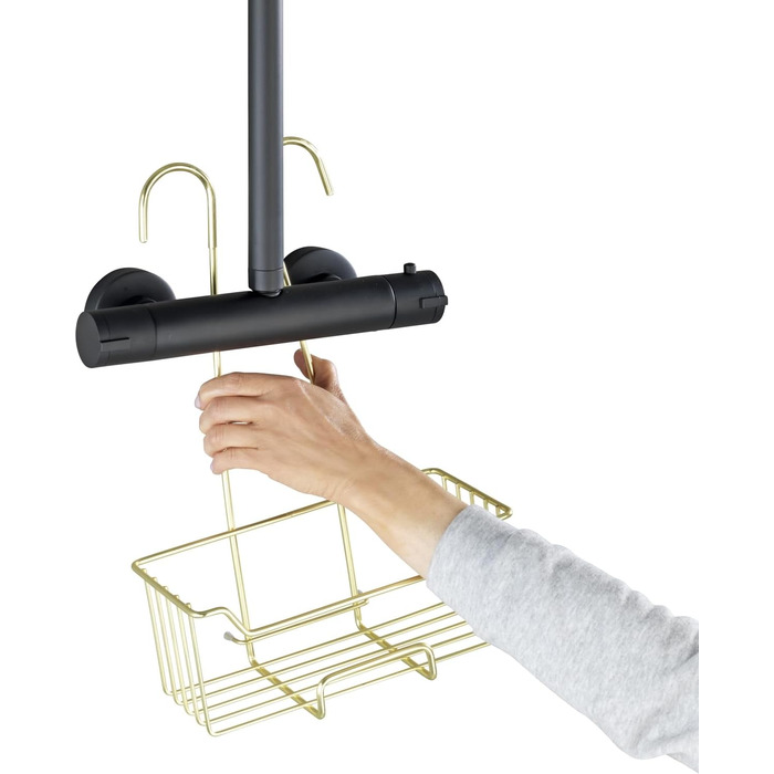 WENKO Thermostat Shower Caddy Model Milo, Shower Shelf for Hanging on the Faucet, Shelf Made of Stainless Steel (Rustproof), 25 x 36 x 14 cm, Gold