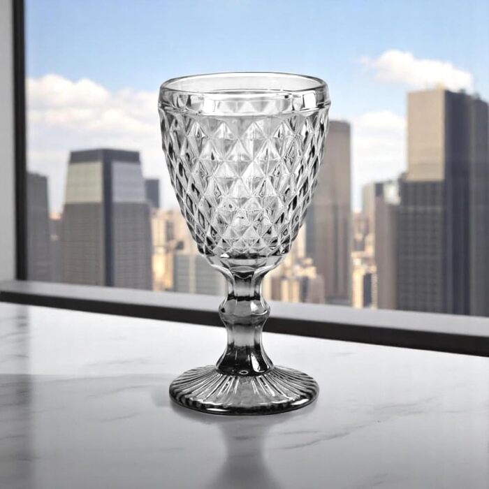 Вінтажний набір з 6 кольорових склянок та келихів з діамантовим візерунком (сітка), келихи Long Drink, келихи для коктейлів з тисненням, склянка, келих, бокал, склянка для води, келих-кубок (сірий бокал)