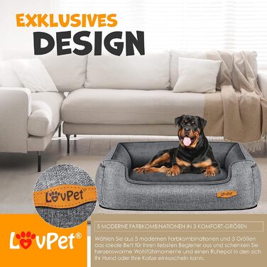 Lovpet® Dog Bed, Dog Cushion, Dog Basket Chiller, Incl. Bowl + 3X Chew Bones, Dog Sofa Cushion for Small, Medium & Large Dogs, Removable and Washable Cover, L 90 x 75 x 25 cm Grey