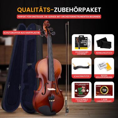 Скрипка Pyle 3/4 з дерева – повний набір для дітей та початківців (скрипка, смычок, футляр, підставка, тюнер, каніфоль, запасні струни)