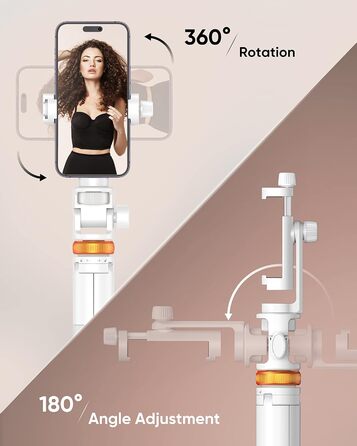 Штатив для смартфона та селфі-стика з пульт дистанційного керування, 158 см, міцна конструкція, регульований, для iPhone/Android (Мінеральний білий)