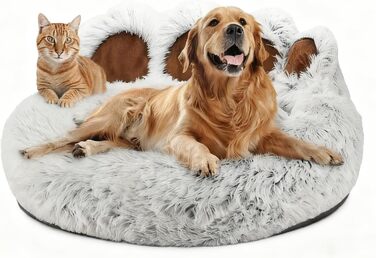 М'яке ліжко для собак та котів у вигляді лап ведмедя, 50 см. Легко миється, антиковзаюче, тепле місце для сну для маленьких та середніх собак/кішок/кроликів. Колір: сірий кавовий (діаметр 65 см, світло-сірий)