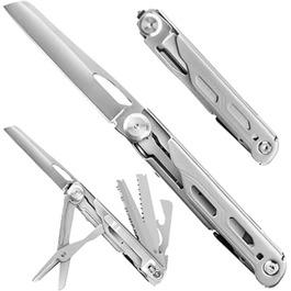 9-in-1 Multi Tool Pocket Knife Multitool Folding Knife for Camping, Hiking, Survival, Fishing, Stainless Steel, Lockable Multitool Knife, Saw, Scissors, Bottle Opener, Wire Stripper, Glass Breaker