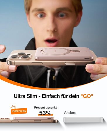 Портативний зарядний пристрій TORRAS 5000mAh з магнітним кріпленням MagSafe, 22.5W PD, Rose Gold