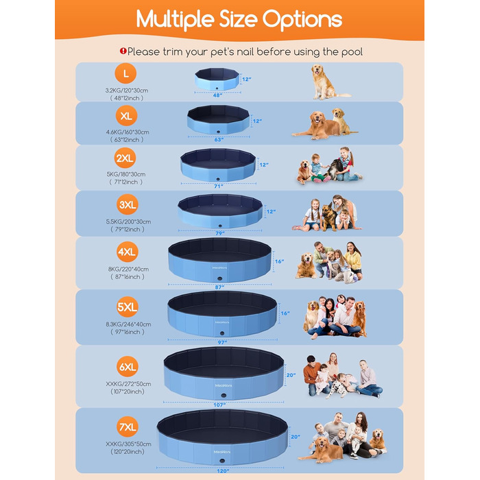 Meowant Foldable Dog Pool, Dog Bathtub, Splash Pool Large Thickened PVC, Extra Large Outdoor Foldable Kids Pool, Portable Non-Slip Dog Splash Pool, No Pump Required (272 x 50 cm)