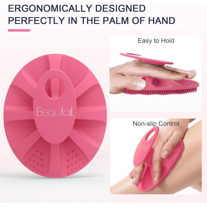 Силіконова щітка для тіла, скрабер для душу, щітка для тіла, скрабер для пелінгу, м'які щетинки, для жінок, чоловіків, дітей, чутливої шкіри, 1 шт. (рожевий+блакитний)