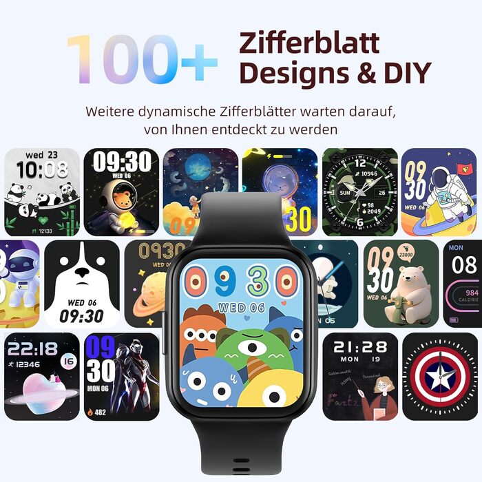 Дитячий розумний годинник Parsonver, 1.69' - фітнес-трекер з пульсометром, монітором сну, IP68, 20 спортивних режимів, для дітей 6-12 років, чорний