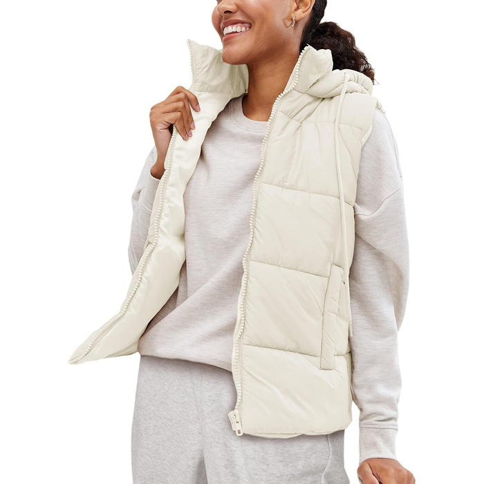 Жіноча безрукавна стьобана жилетка Lentta з капюшоном, тепла зимова жилетка, пухова жилетка, колір бежевий