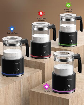 Morpilot Milk Frother Electric, 500ml 600W, 4 in 1 Milk Frother for Hot and Cold, Dishwasher Safe, Visual Glass, Latte Design, White (Black)