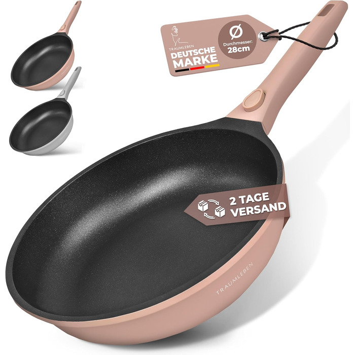 Набір сковорідок TRAUMLEBEN Neu 2-кількісний (24, 28 см) з знімними ручками, антипригарне покриття, PFOA-free, для індукції, для духовки, сковорода з покриттям, сковорода для смаження та універсальна (Рожевий, 28 см)