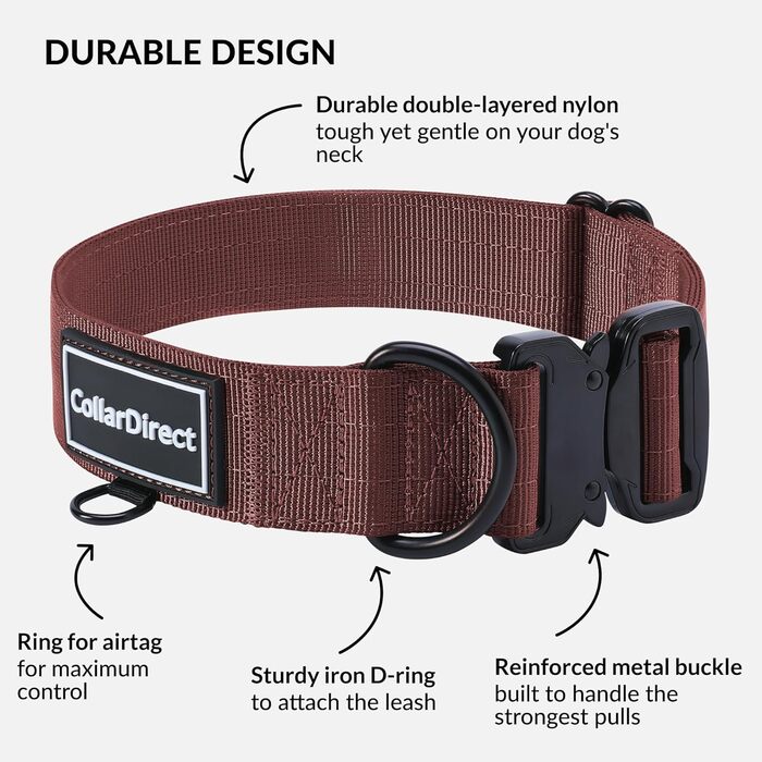 Міцний нашийник для собак великих та середніх порід – регульований, двошаровий нейлон, металева застібка, стійкий до розриву, ідеальний для активних собак (38-58 см)