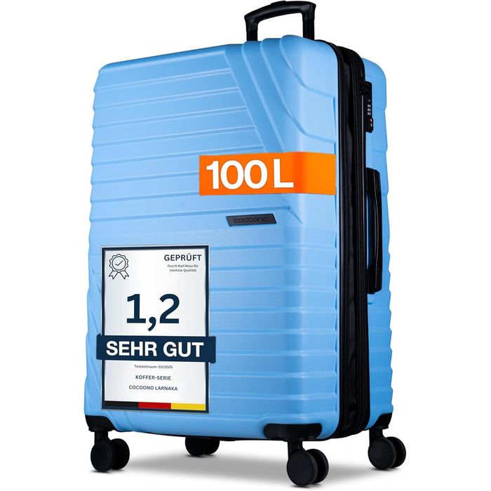 Валіза Cocoono Hartschalenkoffer XL блакитна – 95-104 л, 8 коліс, ABS, TSA, телескопічна ручка