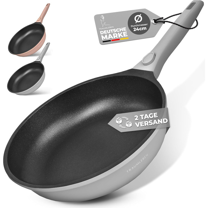 Набір сковорідок TraumLeben Neu 2-кількісний (24, 28 см) з знімними ручками, антипригарне покриття, PFOA-free, для індукції, сумісний з духовкою | сковорода з покриттям, сковорода для смаження та універсальна (сірий, 24 см)