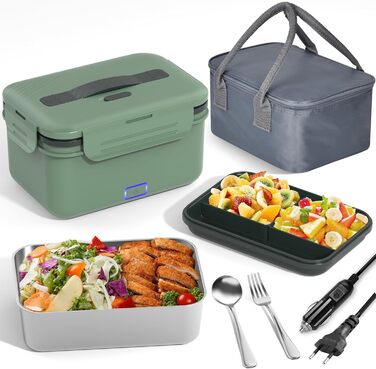 Vabaso 100W Electric Lunch Box for Adults, Thermal with Cutlery and Insulated Lunch Bag, 12/24/110V~230V, Leak-Proof, 1.8L Large Container, Food Container with Compartments for Car, Truck, Home