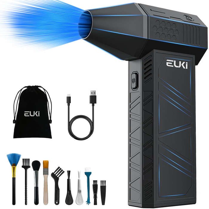 Електричний пилосос-фен EUKI X3DE: 3 режими, 150000 об/хв, акумулятор 6000mAh, набір для чищення ПК, авто, диванів