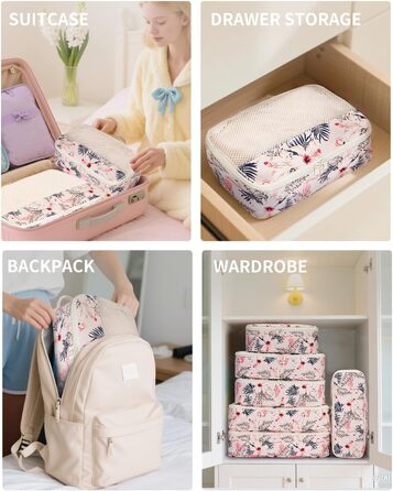 Органайзер для валізи Narwey 7 шт. Набір кубиків для пакування, рюкзак, органайзер для подорожей, дорожні сумки (Смугастий) (Z-бежевий Фламінго)