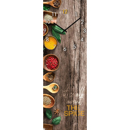Настінний годинник із скла безшумний The Spice 20x60 см для кухні, прямокутний, з металевими стрілками, вироблено в ЄС